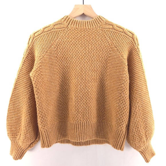 Ann Taylor Womens Sweater M Camel Cable Honeycomb Knit Balloon Sleeve Raglan - Picture 3 of 13